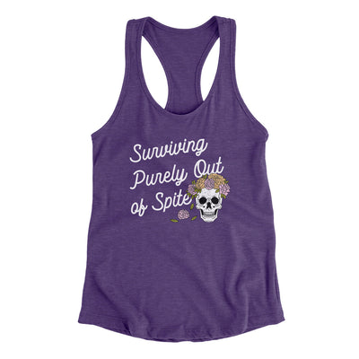 Surviving Purely On Spite Women's Racerback Tank Purple Rush | Funny Shirt from Famous In Real Life
