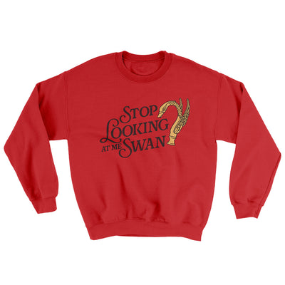 Stop Looking At Me Swan Ugly Sweater Red | Funny Shirt from Famous In Real Life