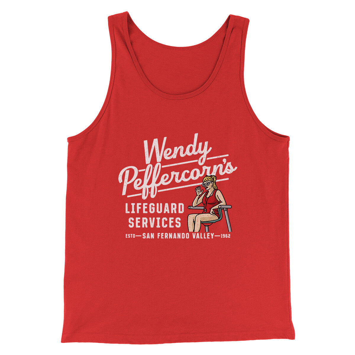 Wendy Peffercorn’s Lifeguard Services Men/Unisex Tank Top Red | Funny Shirt from Famous In Real Life