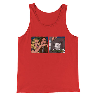 Woman Yelling At A Cat Meme Men/Unisex Tank Top Red | Funny Shirt from Famous In Real Life