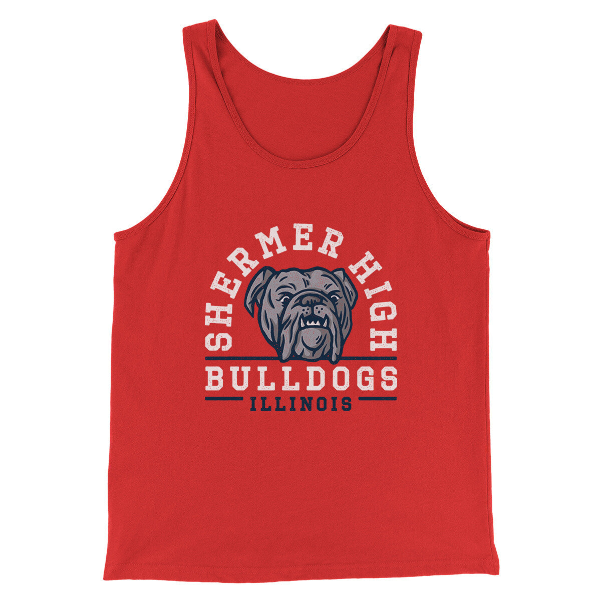 Shermer High Bulldogs Men/Unisex Tank Top Red | Funny Shirt from Famous In Real Life