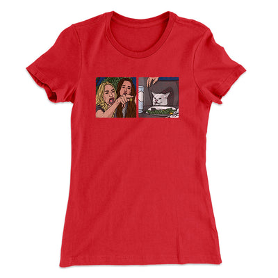 Woman Yelling At A Cat Meme Women's T-Shirt Red | Funny Shirt from Famous In Real Life