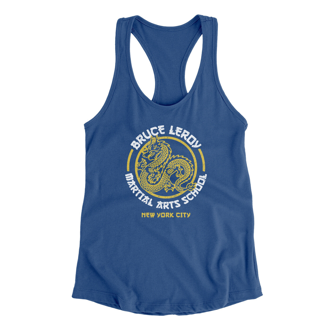 Bruce Leroy Martial Arts School Women's Racerback Tank Royal | Funny Shirt from Famous In Real Life