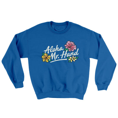Aloha Mr. Hand Ugly Sweater Royal | Funny Shirt from Famous In Real Life