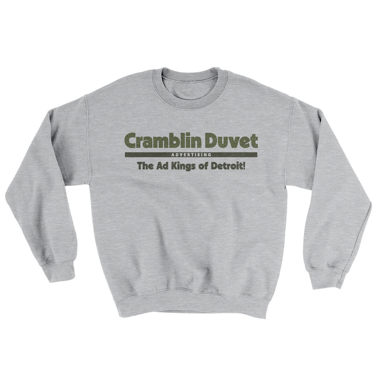 Cramblin Duvet Advertising Ugly Sweater Sport Grey | Funny Shirt from Famous In Real Life