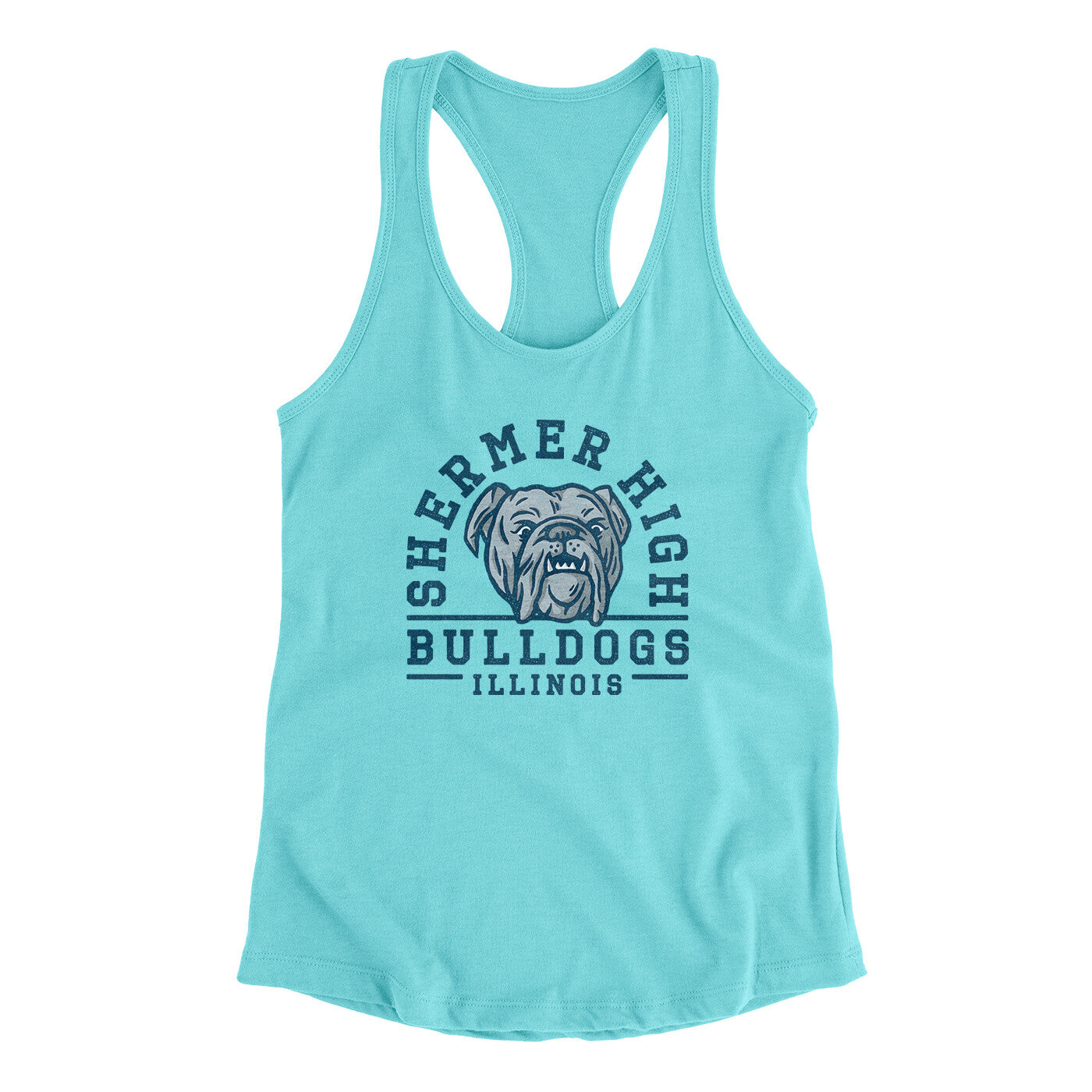Shermer High Bulldogs Women's Racerback Tank Tahiti Blue | Funny Shirt from Famous In Real Life