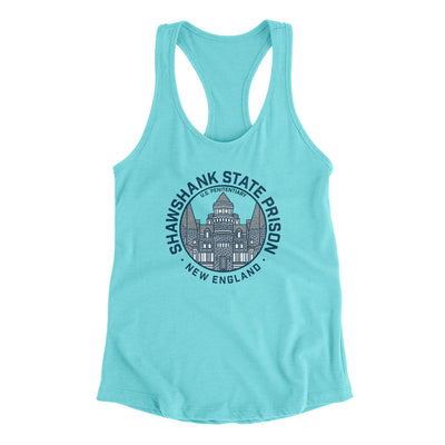 Shawshank State Prison Women's Racerback Tank Tahiti Blue | Funny Shirt from Famous In Real Life