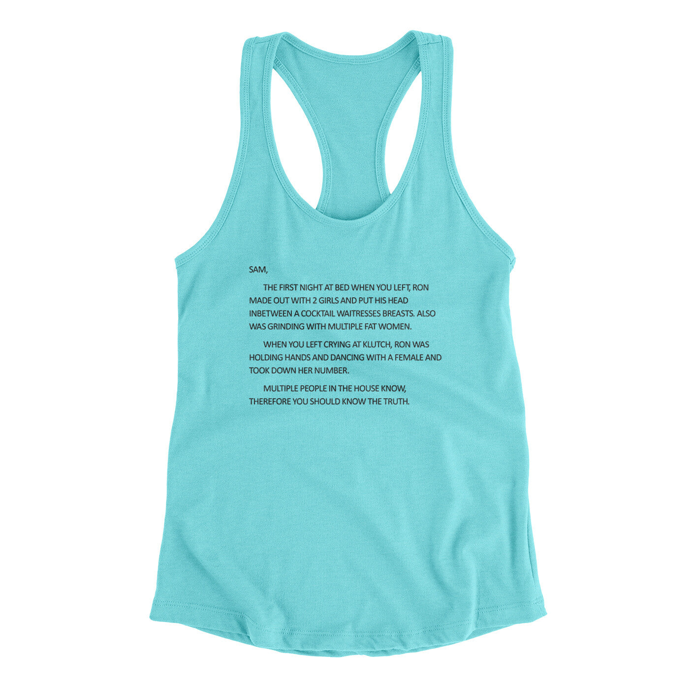 Letter To Sam Women's Racerback Tank Tahiti Blue | Funny Shirt from Famous In Real Life