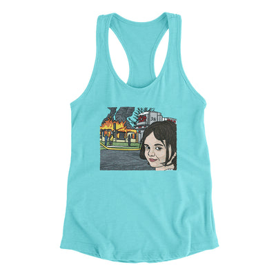 Disaster Girl Meme Women's Racerback Tank Tahiti Blue | Funny Shirt from Famous In Real Life