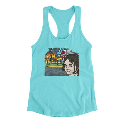 Disaster Girl Meme Funny Women's Racerback Tank Tahiti Blue | Funny Shirt from Famous In Real Life