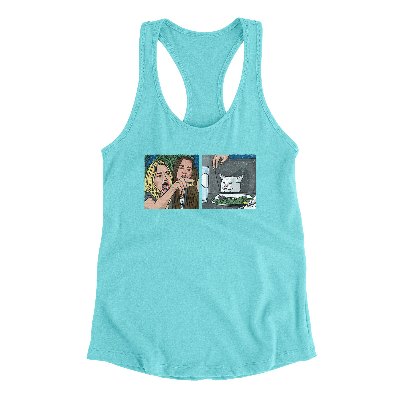 Woman Yelling At A Cat Meme Funny Women's Racerback Tank | Funny Shirt from Famous In Real Life