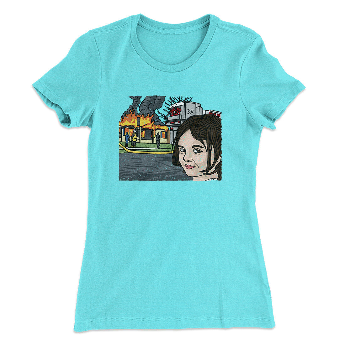 Disaster Girl Meme Funny Women's T-Shirt Tahiti Blue | Funny Shirt from Famous In Real Life