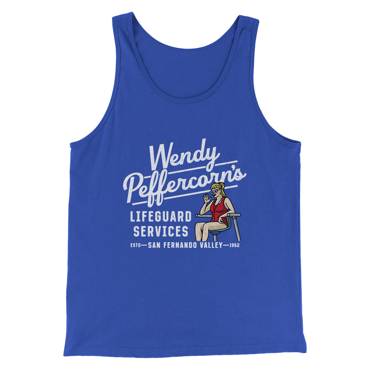 Wendy Peffercorn’s Lifeguard Services Men/Unisex Tank Top True Royal | Funny Shirt from Famous In Real Life