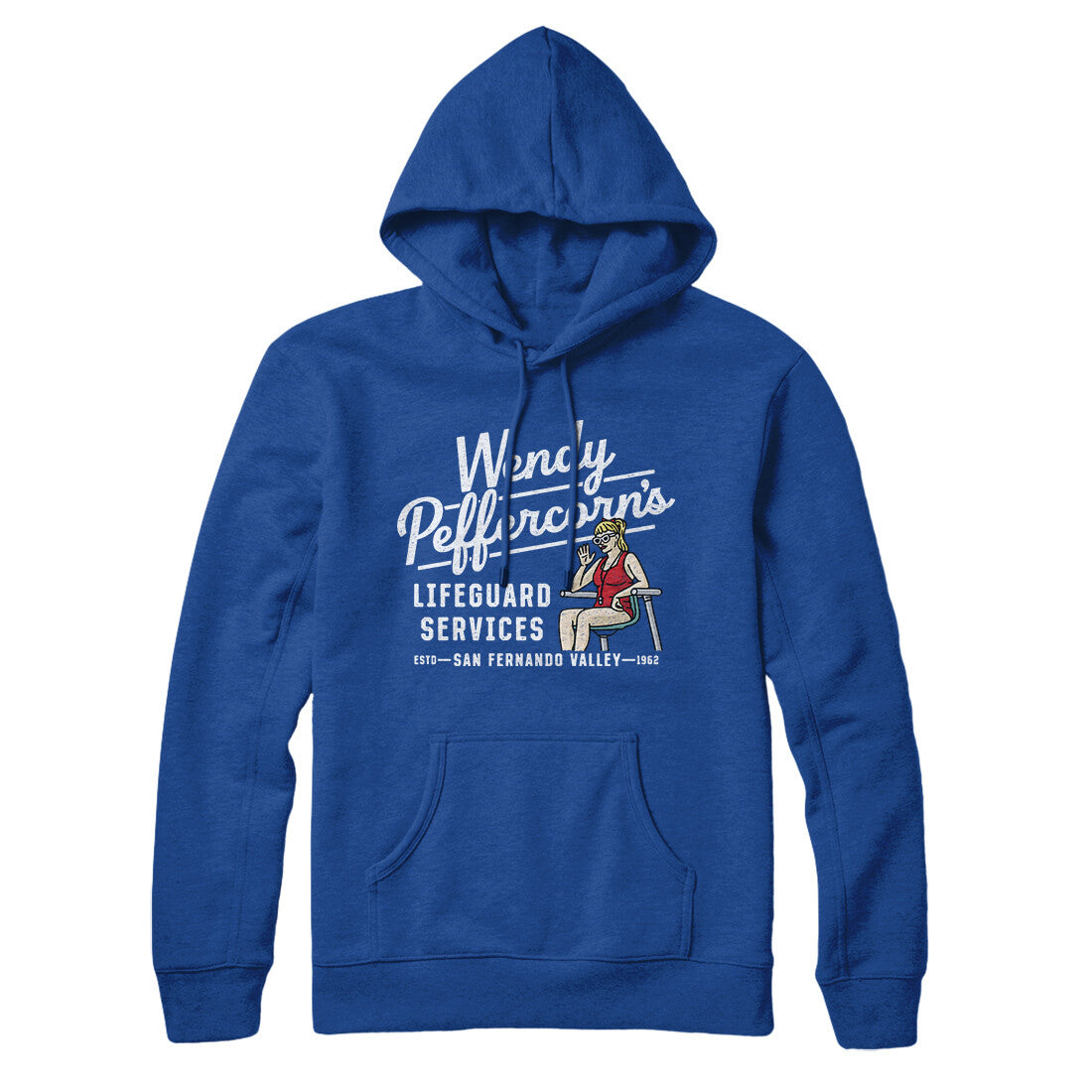 Wendy Peffercorn’s Lifeguard Services Hoodie True Royal | Funny Shirt from Famous In Real Life