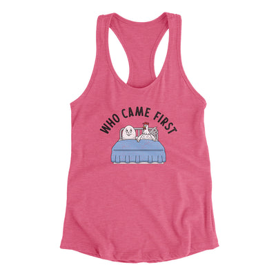 Who Came First Women's Racerback Tank Vintage Pink | Funny Shirt from Famous In Real Life