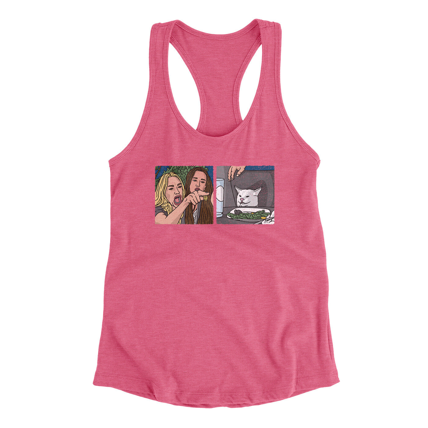 Woman Yelling At A Cat Meme Funny Women's Racerback Tank | Funny Shirt from Famous In Real Life