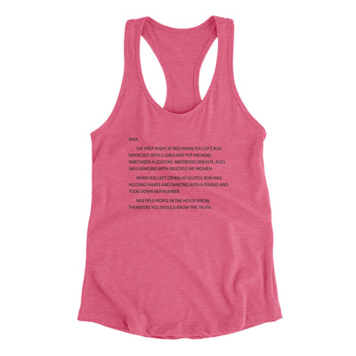 Letter To Sam Women's Racerback Tank Vintage Pink | Funny Shirt from Famous In Real Life