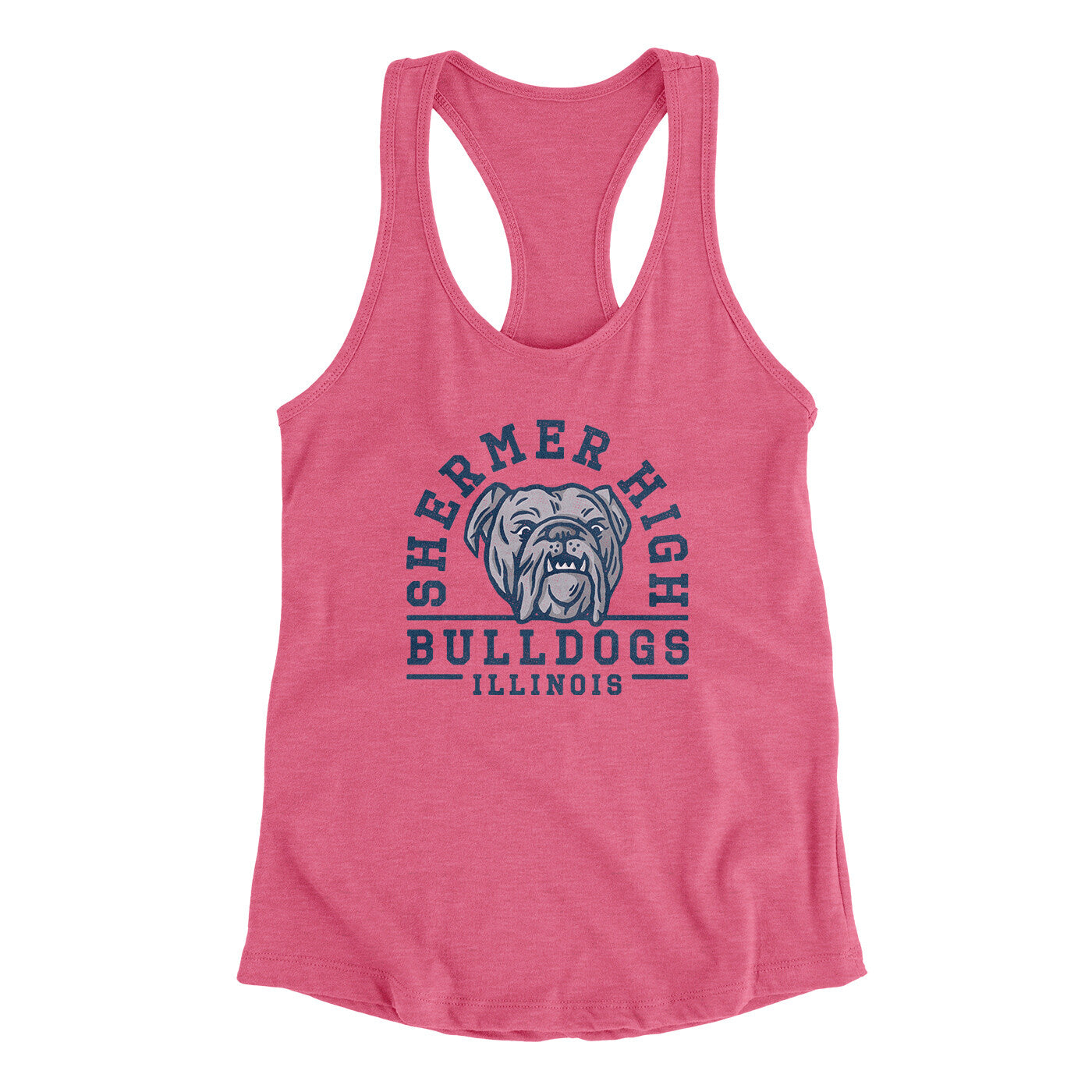 Shermer High Bulldogs Women's Racerback Tank Vintage Pink | Funny Shirt from Famous In Real Life