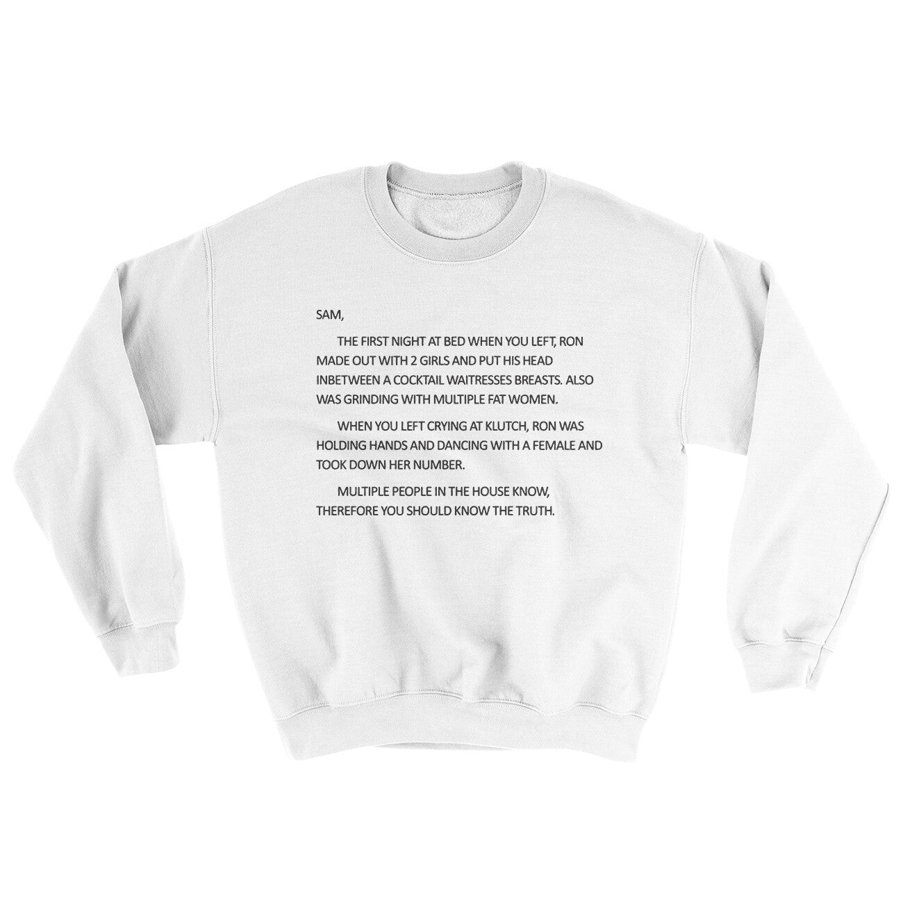Letter To Sam Ugly Sweater White | Funny Shirt from Famous In Real Life
