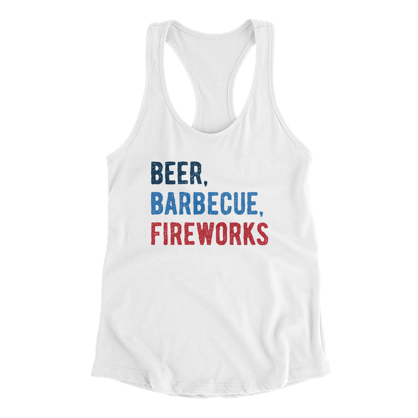 Beer, Barbecue, Fireworks Women's Racerback Tank White | Funny Shirt from Famous In Real Life