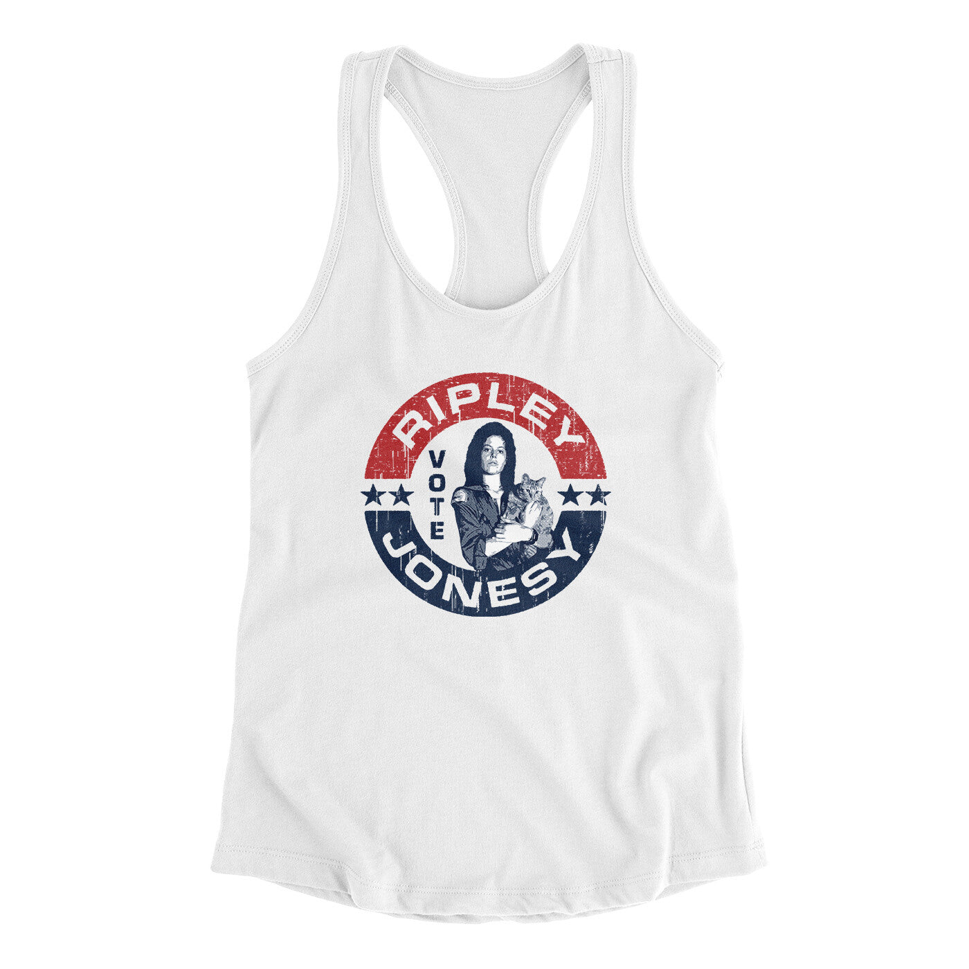 Vote Ripley Jonesy Women's Racerback Tank White | Funny Shirt from Famous In Real Life