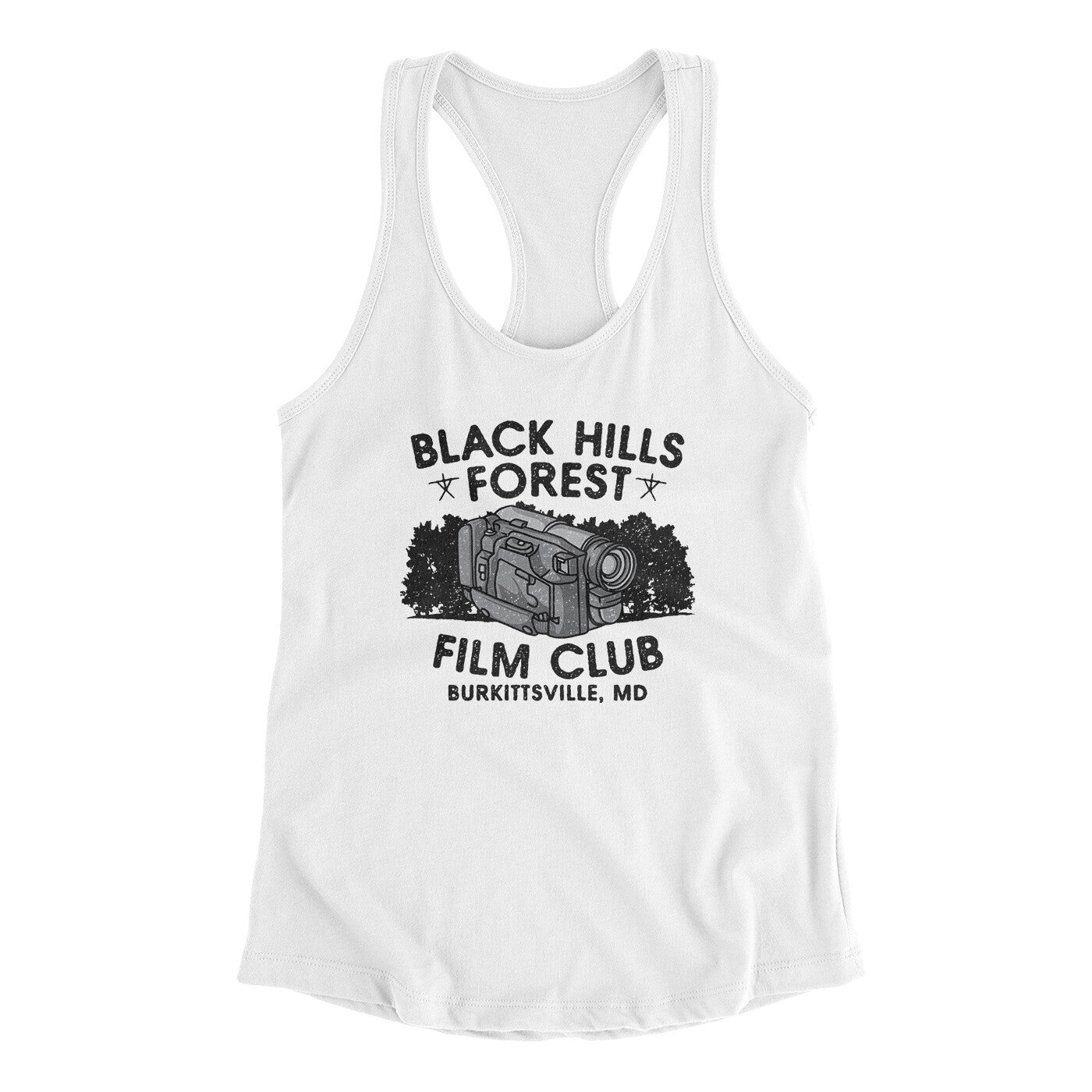 Black Hills Forest Film Club Women's Racerback Tank White | Funny Shirt from Famous In Real Life
