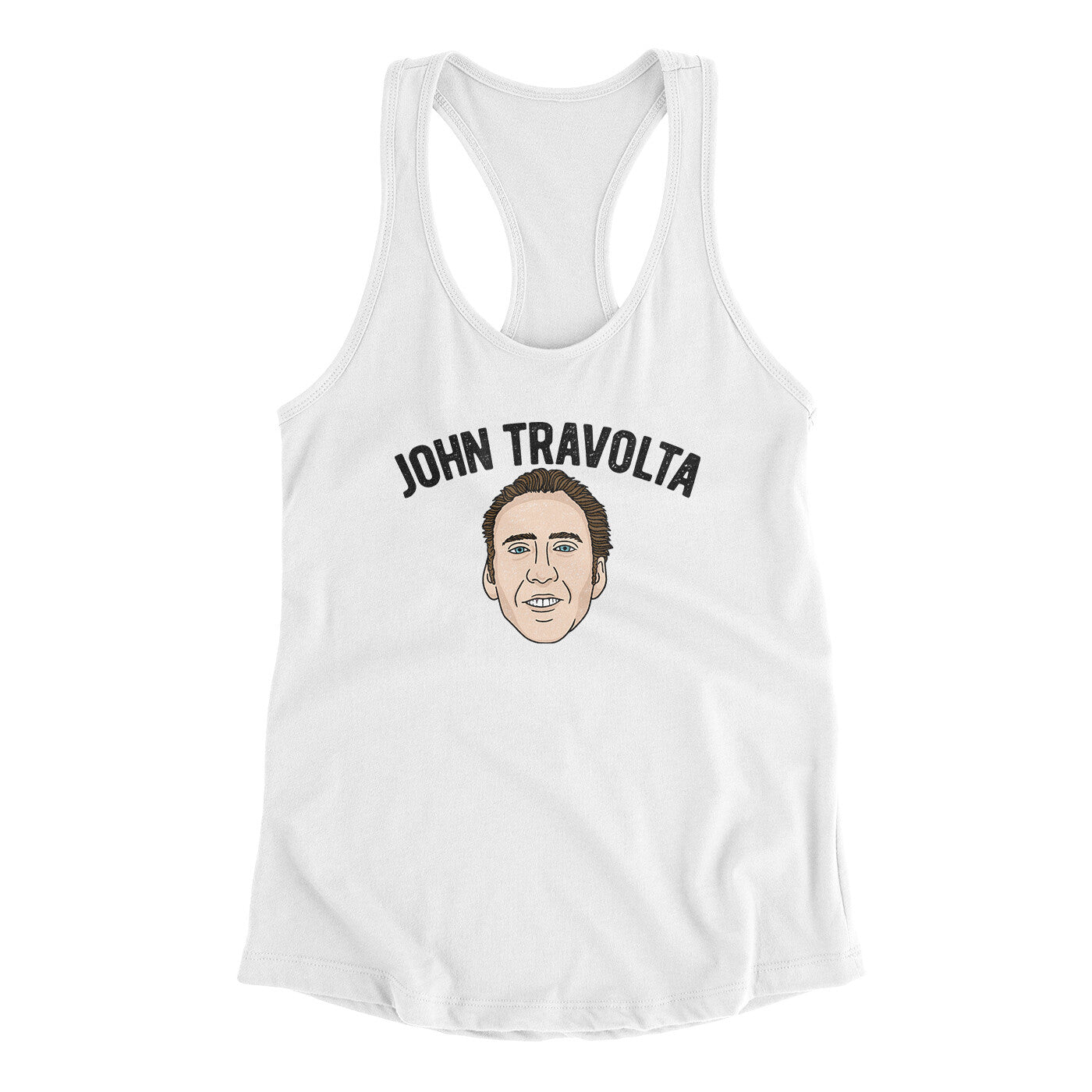 John Travolta Women's Racerback Tank White | Funny Shirt from Famous In Real Life