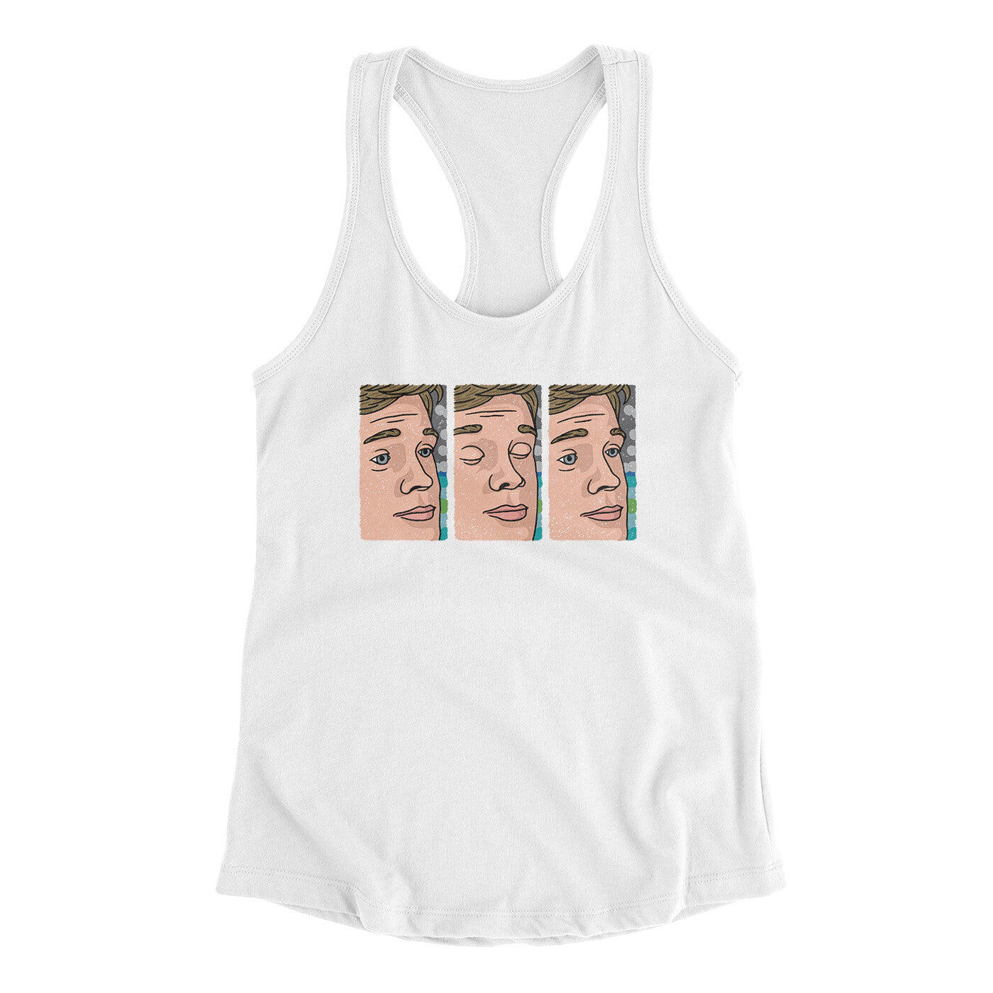 Blinking Guy Meme Funny Women's Racerback Tank White | Funny Shirt from Famous In Real Life