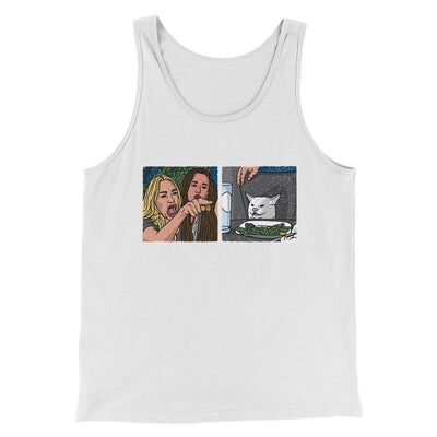 Woman Yelling At A Cat Meme Men/Unisex Tank Top White | Funny Shirt from Famous In Real Life
