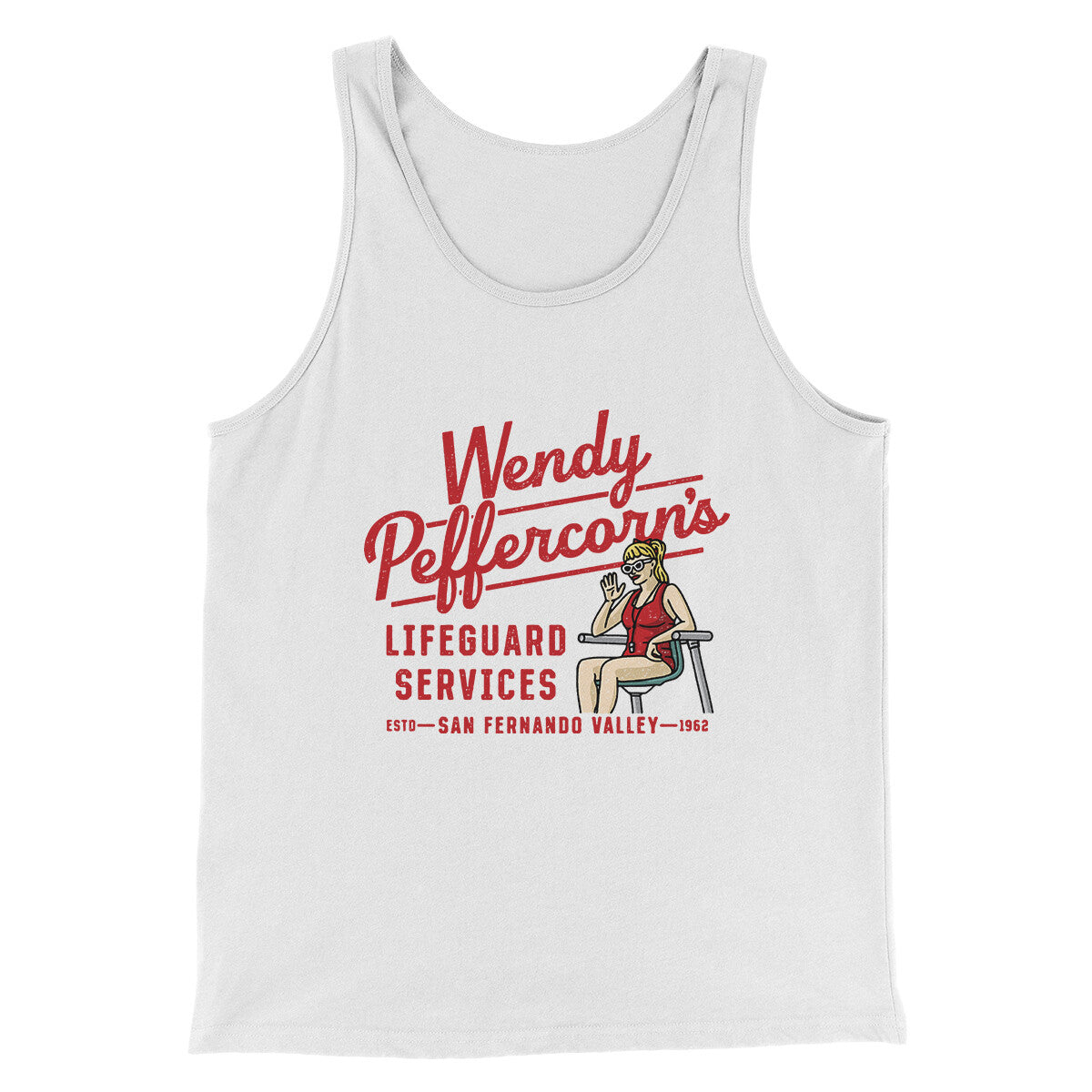 Wendy Peffercorn’s Lifeguard Services Men/Unisex Tank Top White | Funny Shirt from Famous In Real Life
