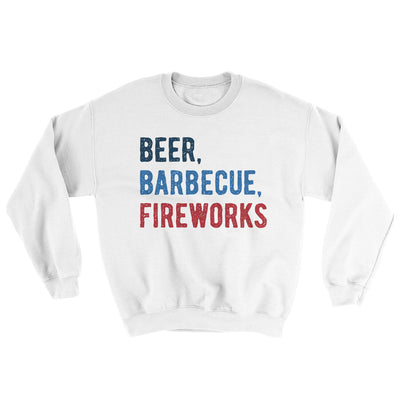 Beer, Barbecue, Fireworks Ugly Sweater White | Funny Shirt from Famous In Real Life