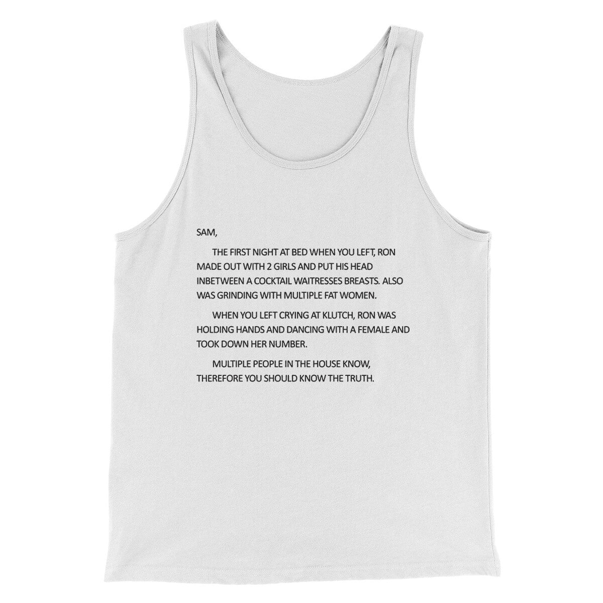Letter To Sam Men/Unisex Tank Top White | Funny Shirt from Famous In Real Life