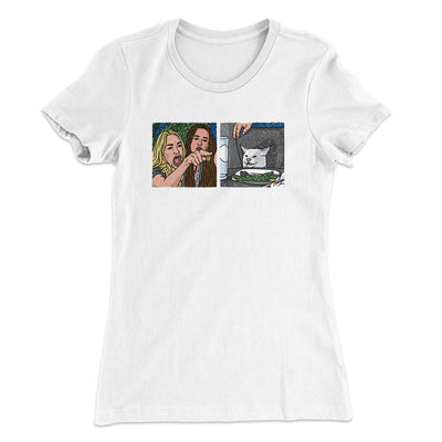Woman Yelling At A Cat Meme Funny Women's T-Shirt White | Funny Shirt from Famous In Real Life