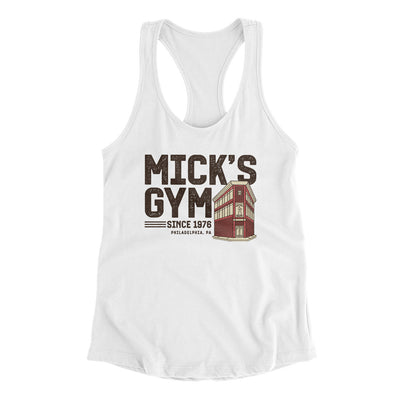 Mick's Gym Women's Racerback Tank White | Funny Shirt from Famous In Real Life