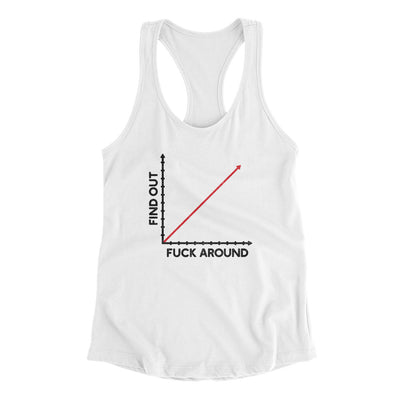 Fuck Around And Find Out Women's Racerback Tank White | Funny Shirt from Famous In Real Life