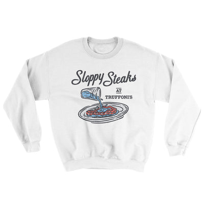 Sloppy Steaks At Truffoni's Ugly Sweater White | Funny Shirt from Famous In Real Life