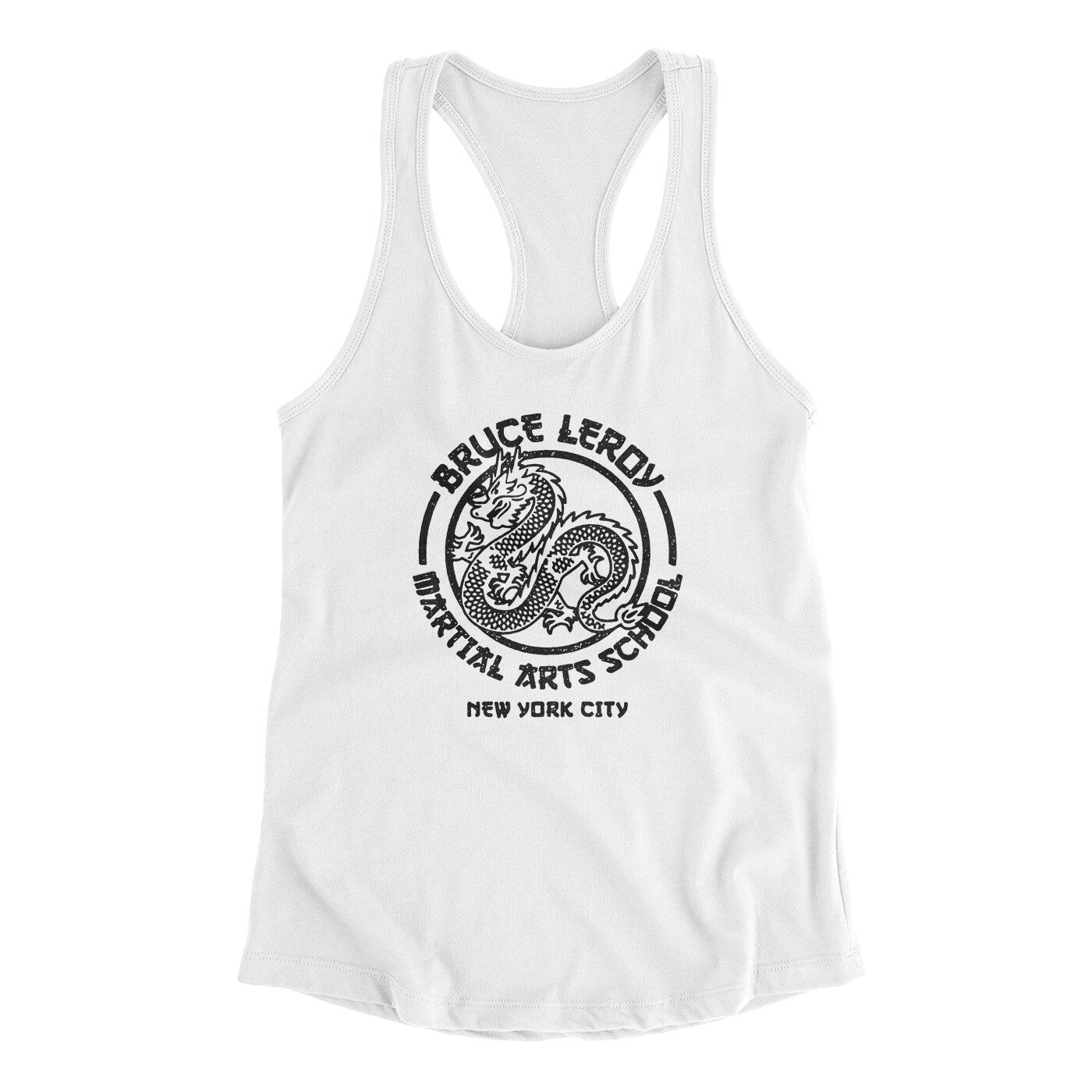 Bruce Leroy Martial Arts School Women's Racerback Tank White | Funny Shirt from Famous In Real Life