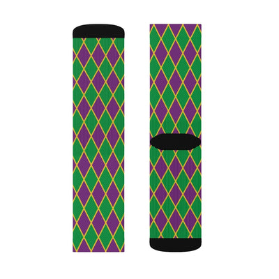 Mardi Gras Argyle Adult Crew Socks M | Funny Shirt from Famous In Real Life