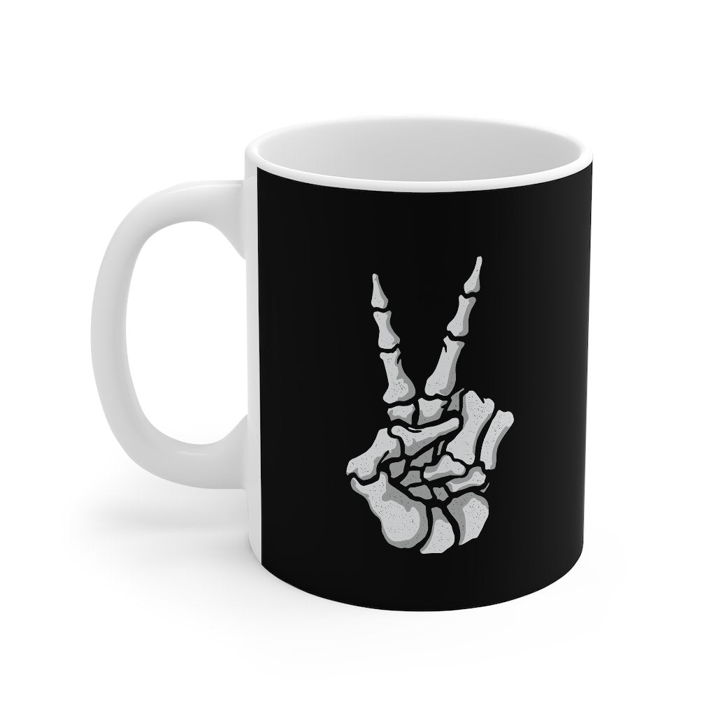 Peace Skeleton Hand Coffee Mug | Funny Shirt from Famous In Real Life