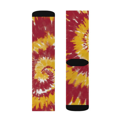 Maroon & Yellow Tie Dye Adult Crew Socks M | Funny Shirt from Famous In Real Life