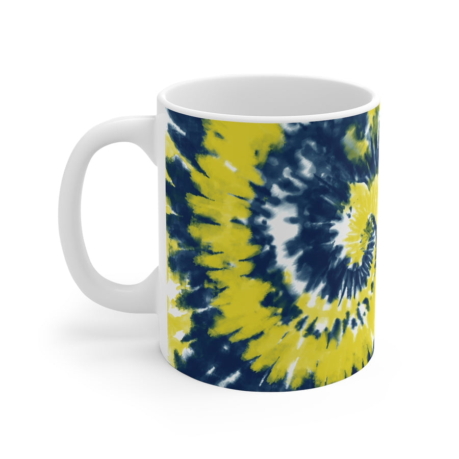 Navy Blue & Yellow Tie Dye Coffee Mug 11oz | Funny Shirt from Famous In Real Life