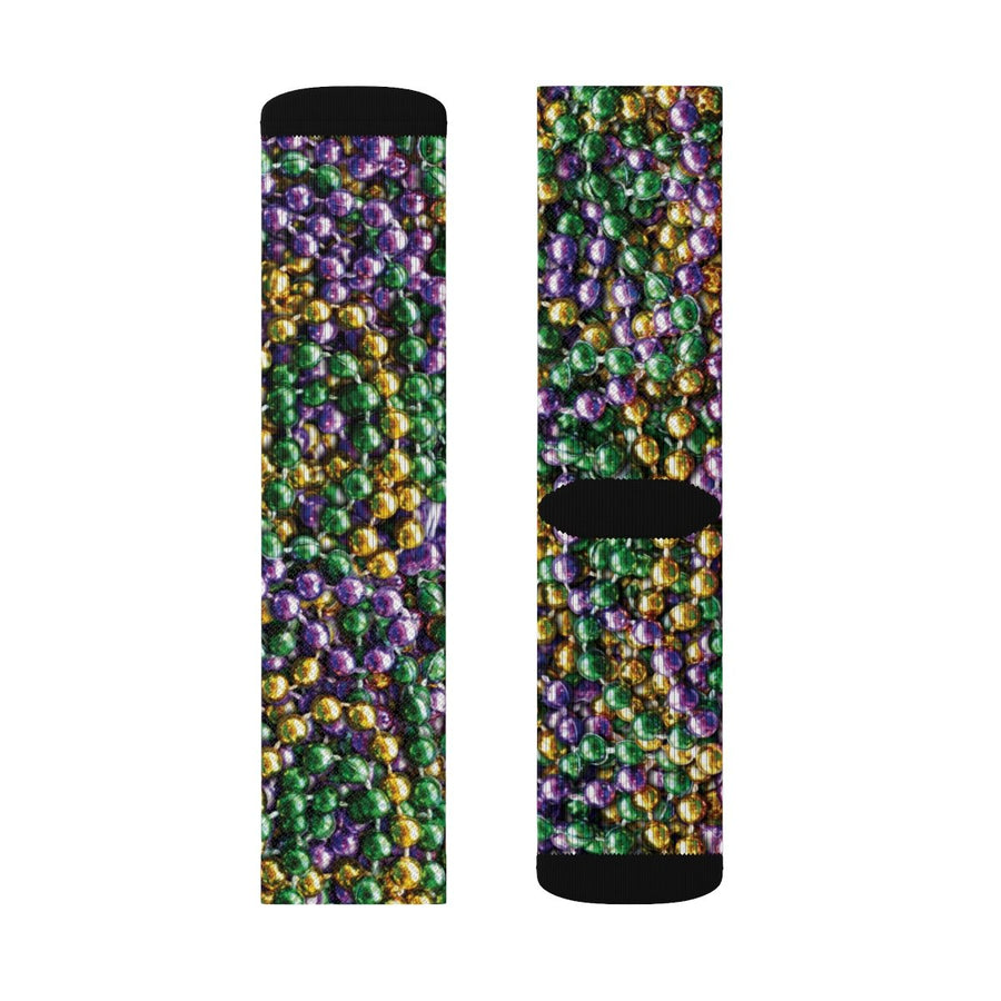 Mardi Gras Beads Adult Crew Socks M | Funny Shirt from Famous In Real Life