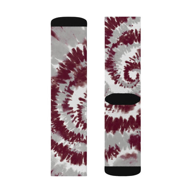 Maroon & Grey Tie Dye Adult Crew Socks M | Funny Shirt from Famous In Real Life