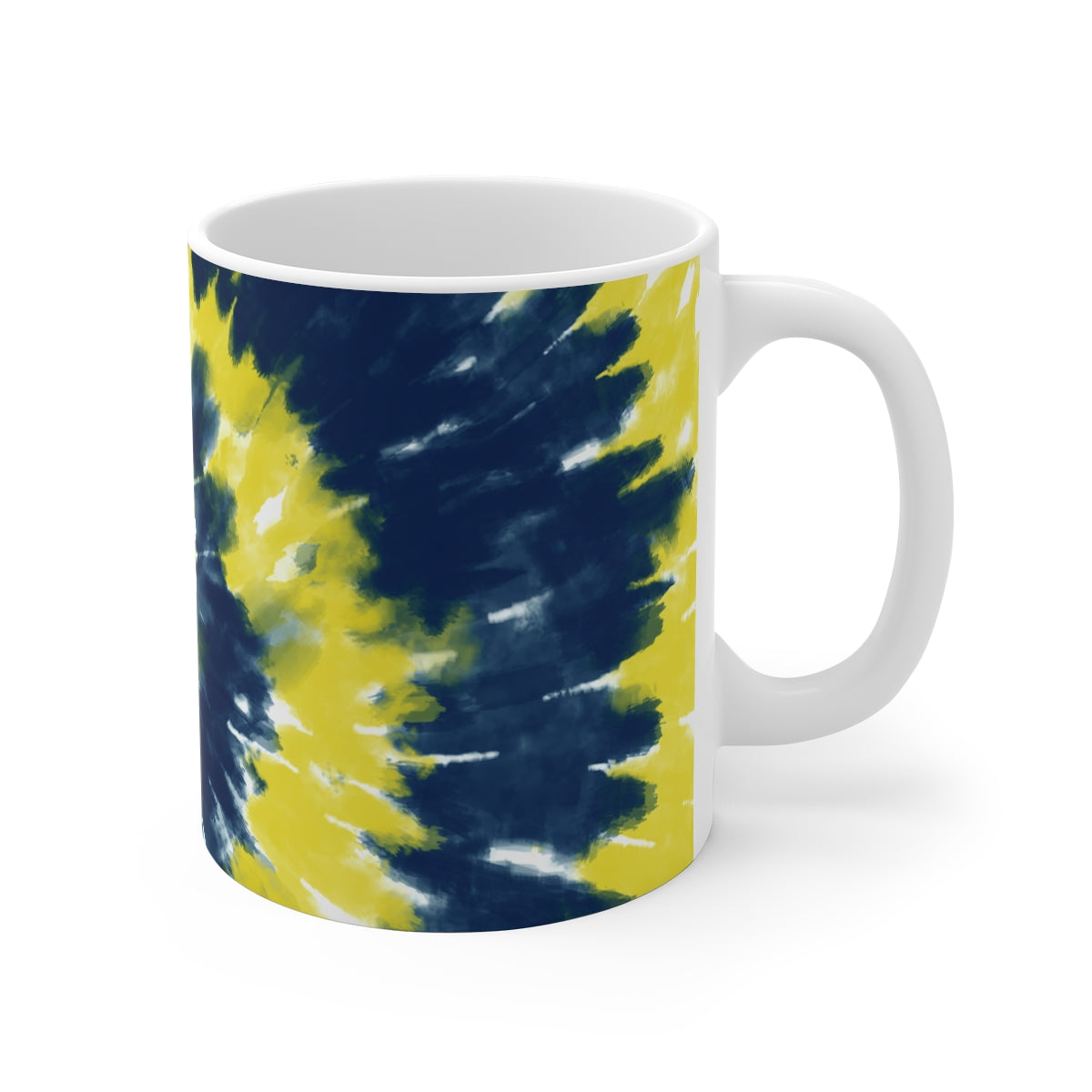 Navy Blue & Yellow Tie Dye Coffee Mug | Funny Shirt from Famous In Real Life