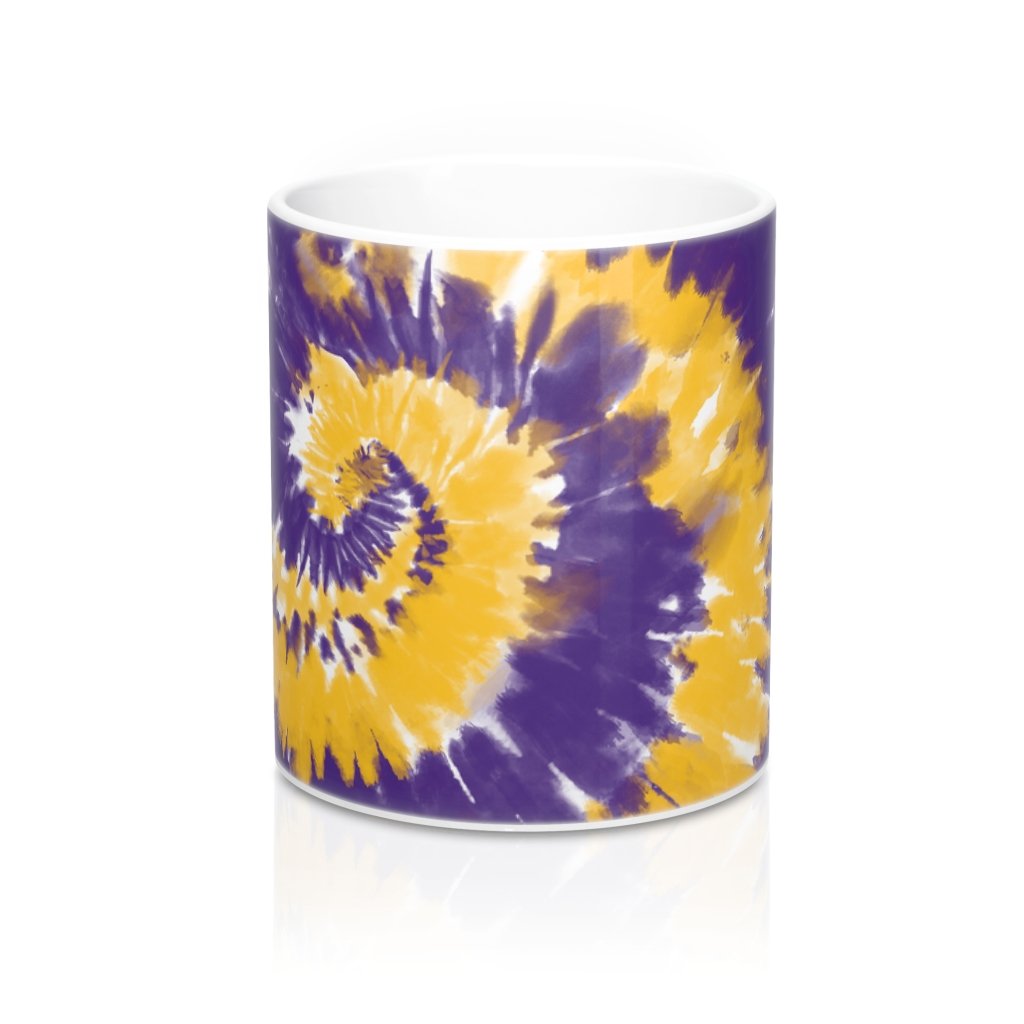 Purple & Yellow Tie Dye Coffee Mug | Funny Shirt from Famous In Real Life