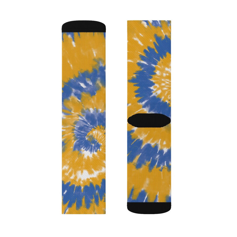 Powder Blue & Yellow Tie Dye Adult Crew Socks | Funny Shirt from Famous In Real Life
