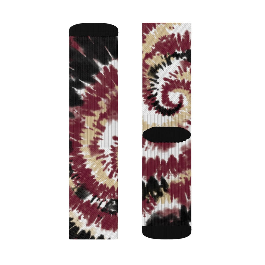 Garnet & Gold Tie Dye Adult Crew Socks | Funny Shirt from Famous In Real Life