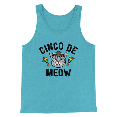 Cinco De Meow Men/Unisex Tank Top Teal | Funny Shirt from Famous In Real Life