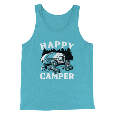 Happy Camper Men/Unisex Tank Top Teal | Funny Shirt from Famous In Real Life