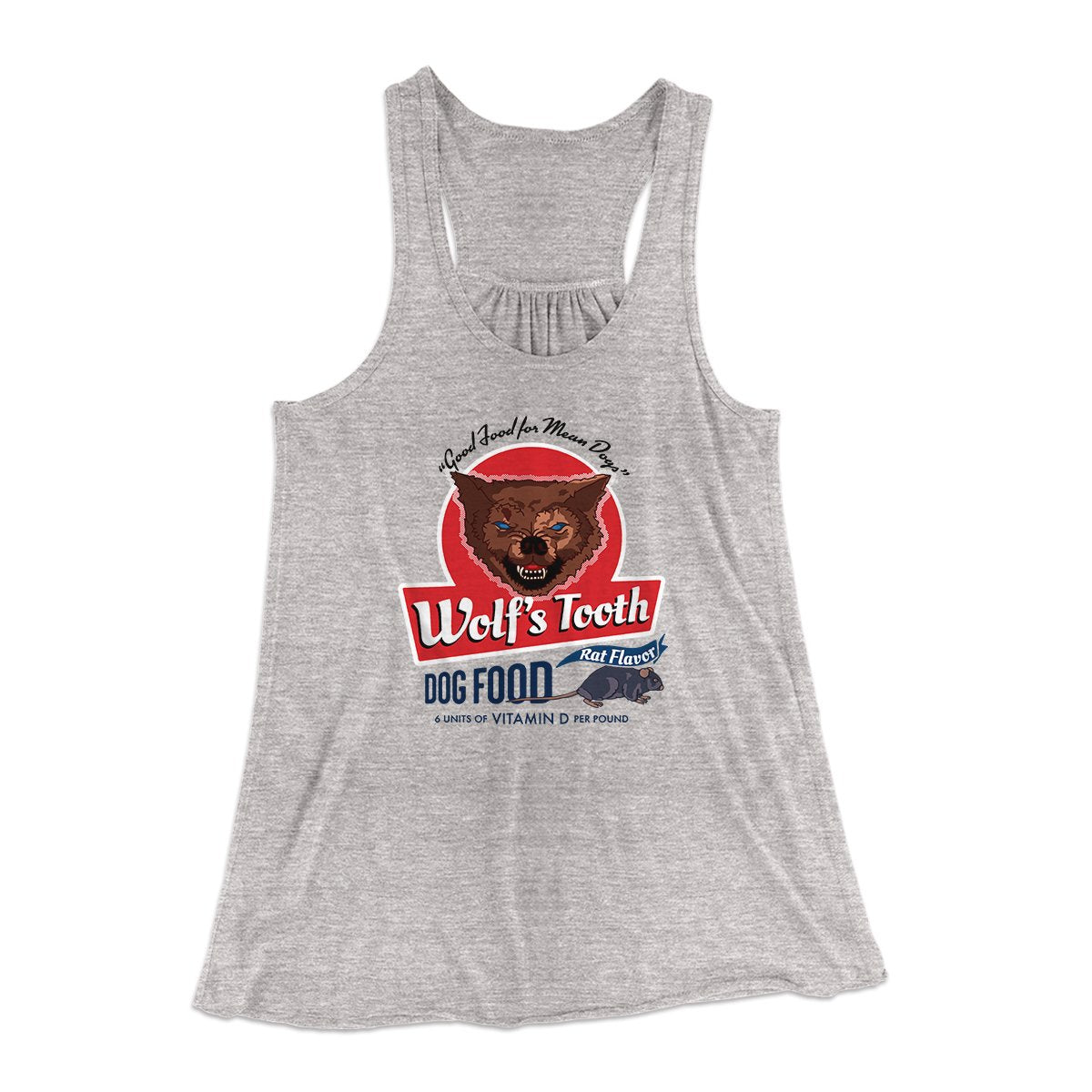 Wolf's Tooth Dog Food Women's Flowey Tank Top Athletic Heather | Funny Shirt from Famous In Real Life